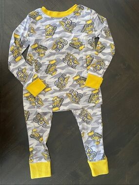 Yellow Construction Truck Print Kids Pajama Set